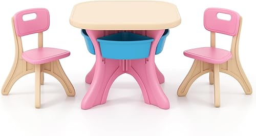 Miniatura 8 de DORTALA Kids Table and Chair Set, Plastic Children Activity Table and 2 Chair Set wStorage Bins, 3 Piece Toddler Table and Chairs for Art, Craft,
