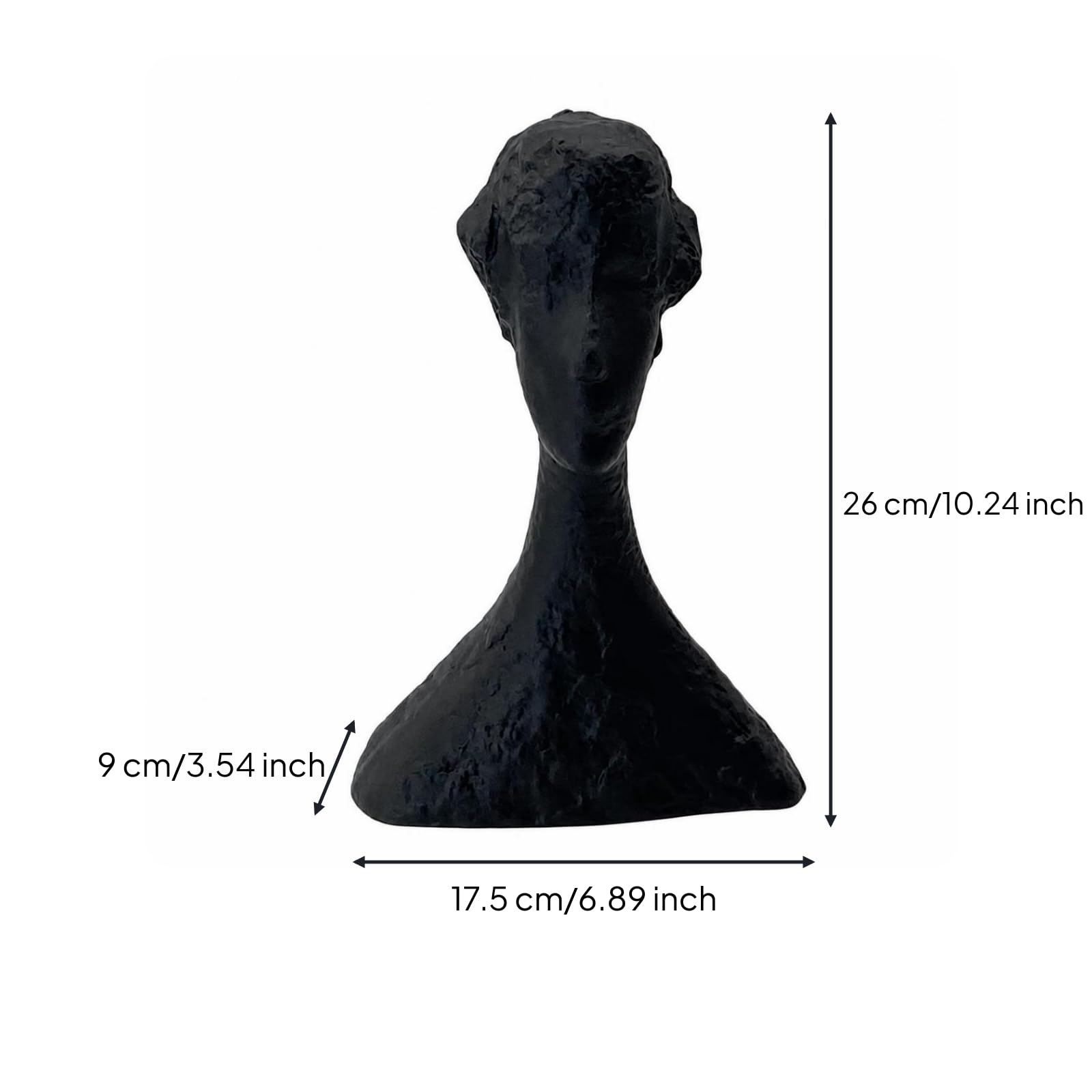 Busto Resina Minimalista, Negro, 175 × 90 × 260 Mm