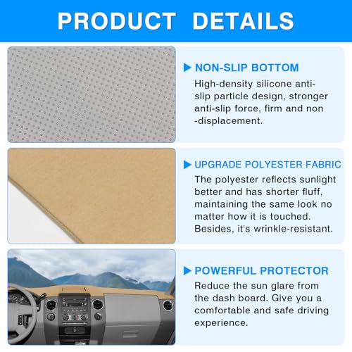 Image of Autorder Beige Dashboard Cover Mat for 1997-2003 Ford F150 F-150 /F250 /Expedition /F150 Heritage Accessories Dash Cover Upgrade Polyester Dash Mat Sunshade Glare UV Rays Protector