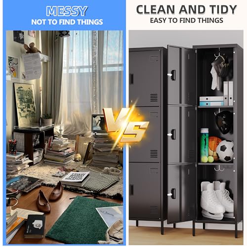 Image of SUPEER Metal Locker with Hooks and Ventilation Holes,Metal Storage Locker with Keys and Business Card Slot for Home,Gym,Garage,School,Office,66 inch Hx15.75 inch Wx 15.75 inch D,Assembly Required,Black