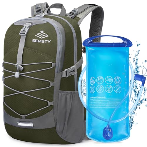 SEMSTY Hiking Backpack with 2L Water Bladder, Hiking Water Backpack with Rain Cover, Insulated Hydration Backpack for Cycling