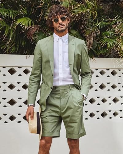 2 Pieces Shorts Suits for Men Slim Fit Single Breasted Mens Jacket Shorts Set for Casual Prom Summer Beach Wedding3