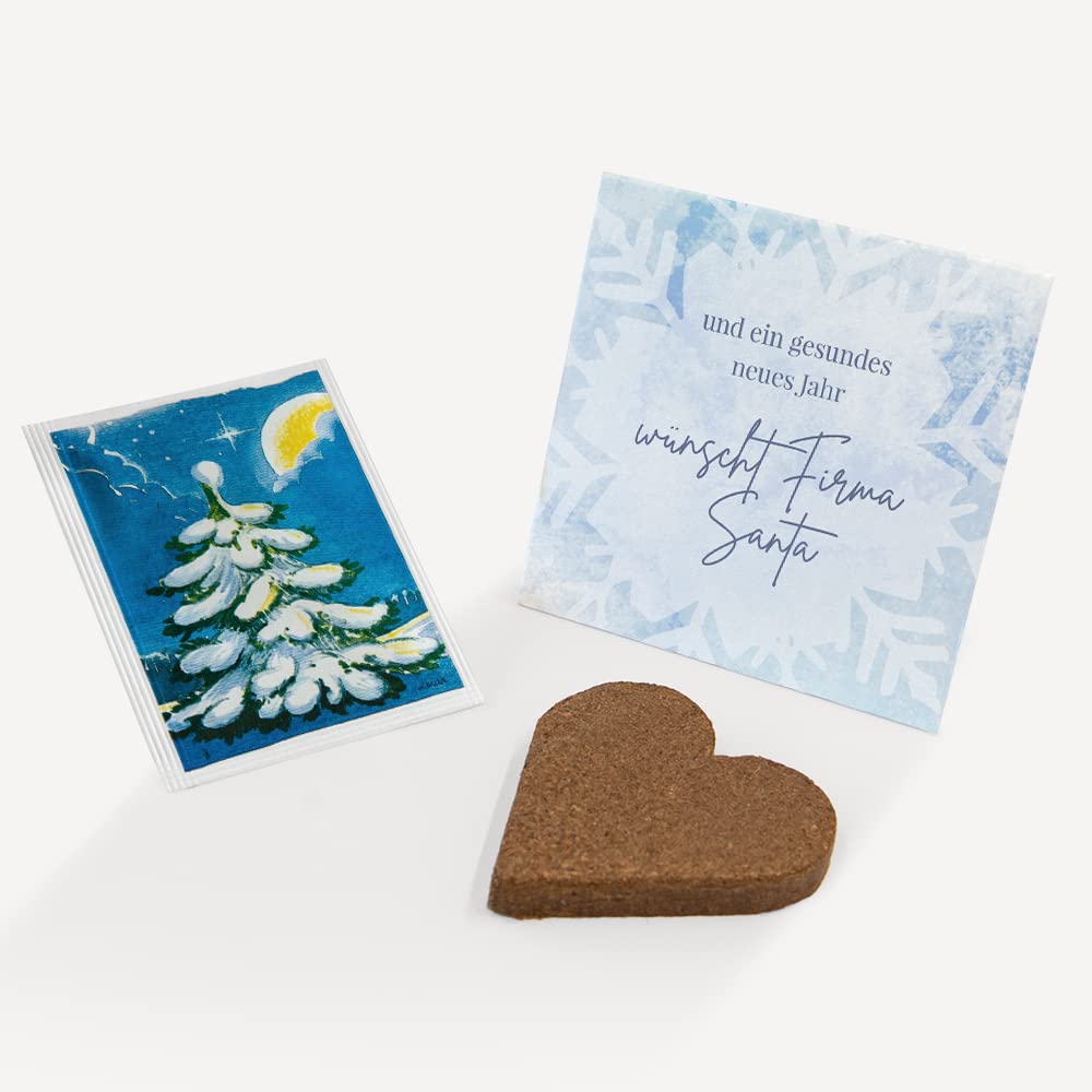 12 x Anzuchtset Geschenk Weihnachtsbaum personalisiert inkl. Weihnachtskarten (Schneeflocken)