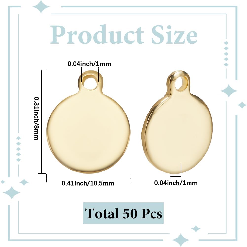 SUNNYCLUE 1 Box 50Pcs Stamping Tag Charms Gold Disc Charms Blank Stainless Steel Flat Round Circle 8mm Smooth Polished Pendants for Jewelry Making Accessories Crafting DIY Necklace Bracelets Adult - Image 2