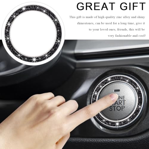Image of Car Bling Crystal Rhinestone Engine Start Ring Decals, Sparkling Diamond Car Push Start Button Ignition Ring Sticker, Auto Key Ignition Knob Ring Decoration for Women Girls (Black)