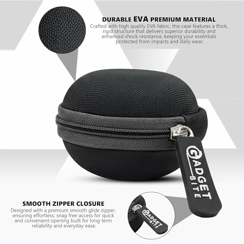 Image of GadgetBite Earphone Carrying Case, Multi-Purpose Travel Organizer for Earphones, Headsets, Pen Drives, SD Cards, Shock-Proof Ballistic Nylon, Soft Fabric, Mesh Pocket for Accessories - Black