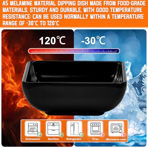10 Pezzi Ciotole Quadrate Nere per Salsa di Soia, Spezie e Snack - Piattini Impilabili Riutilizzabili Mini 7,3x7,3x3cm per Aperitivo e Intingoli - immagine 5