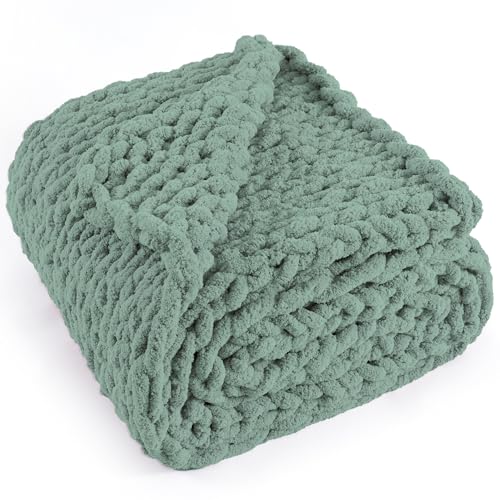 LONG CREATE Chunky Knit Throw Blanket 50'X 60', 100% Handmade with Soft Chenille Yarn, 4.4lbs Thick...