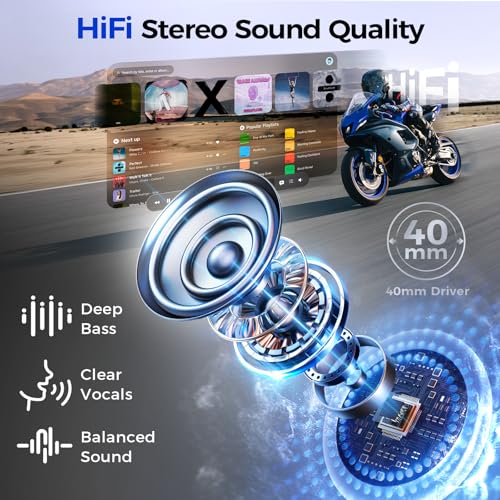 Image of Moman Motorcycle Helmet Headsets Speaker, Hands‑Free Hi-Fi Speakers Dual Noise Cancellation with Loud Sound, Voice Assistant IPX6 Waterproof Helmet Headphones for All Helmets and Solo Riding (RS-C)