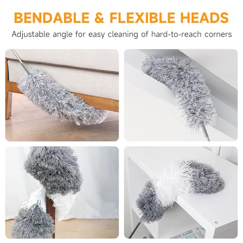 Image of SANLIKE Microfiber Feather Duster Ceiling Fan Cleaner Duster with 98 inches Extra Long Pole Duster for High Ceiling Cleaning Wall Furniture Window