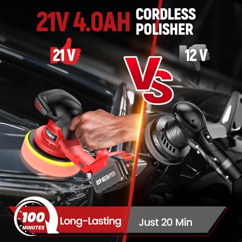 Updated Cordless Polisher with 2x4.0Ah Batteries, 6 Variable Speed up to 5500 RPM, 6 In Car Buffer Polisher for Car Detailing, Polishing, Boat Sanding, with Car Wax Buffing Machine Kit, Toolbag