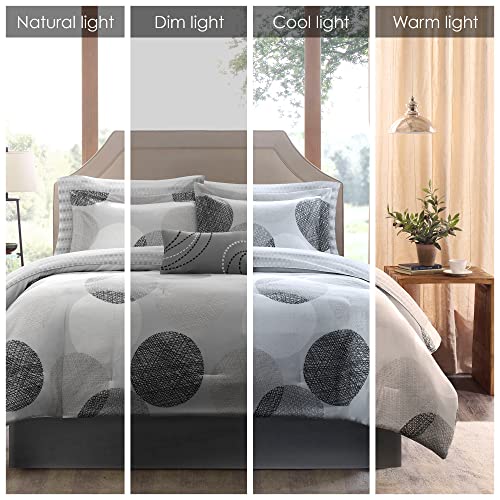 Madison Park Essentials Bed In A Bag Comforter, Vibrant Color Design All Season Down Alternative Cover With Complete Cotton Sheet Set, Full(78"X86"), Knowles, Circular Grey, 9 Piece #TOP1