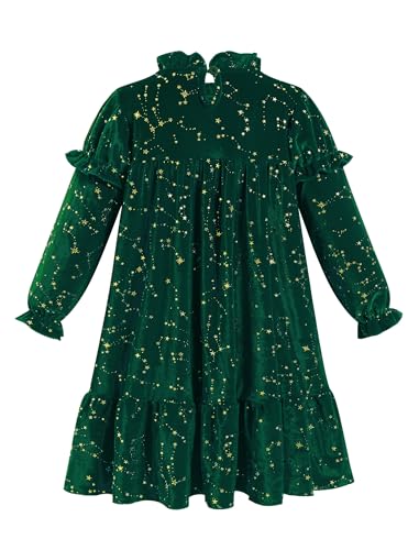 IBAKOM Girl Long Sleeve Sparkly Stars Velvet Dress Toddler High Neck Formal Fall Winter Wedding Birthday Holiday Dresses2
