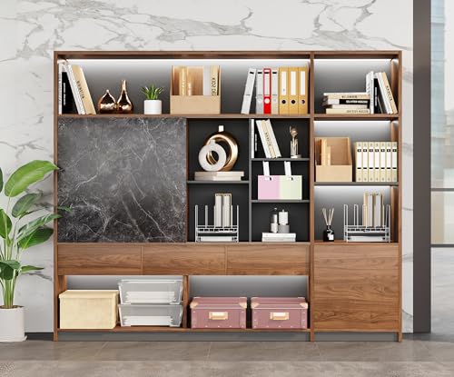 Anzhap 79' Bookshelf with LED Light, Tall Modern Book Shelves, Bookcase Shelf Storage Organizer, Curio Cabinets with Storage, Modern Display Cabinet, Home Office Bookcase