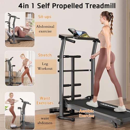 Image of Home Walking Pad Treadmill with 12% Incline & Adjustable Height, Foldable Treadmill with Handle Bar, Walker Pad 200 Lb Capacity, Unpowered Self Propelled for Seniors /Kids /Adults