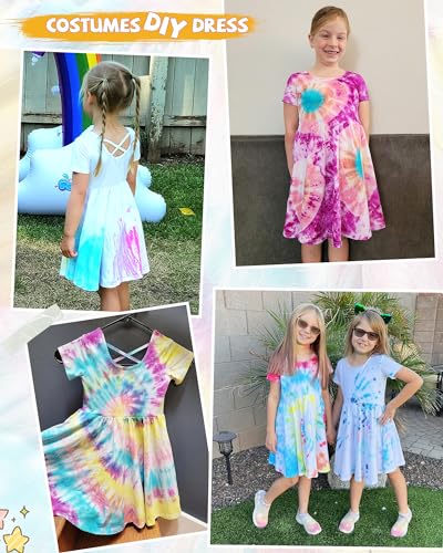 Stelle Girls Short Sleeve Dress Summer Kids Toddler Skater Twirl A Line Solid Color T-Shirt Dress for School Casual 3-12 Y4