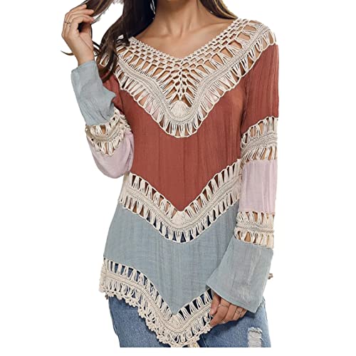 Women’s Boho V Neck Crochet Tunic Tops Blouse Shirt Hollow Out Beach Swimsuit Cover up2