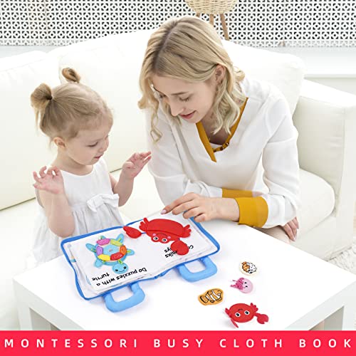 Image of Jollybaby Quiet Book for Toddlers - Montessori Basic Skills Activity Toys - Preschool Learning Soft Travel Toy & Sensory Educational Busy Book for 1-3 Year Old Boys & Girls + Zipper Bag(Wathet)