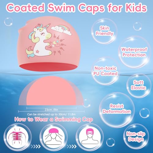 Image of PROBEROS Swimming Cap and Goggles Set for Kids, Anti Fog, Unicorn Pink | Clear Underwater Vision, Soft Silicone Cap, Flexible Seal, Adjustable Fit, Pool Practice, Beginner Friendly, Easy Rinse Care
