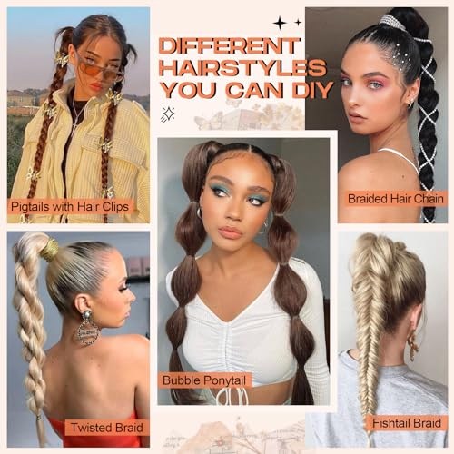 Seikea SK-2P-26LSBZ258-HD14/88H Braid Ponytail Extension With Glitter Hair Tinsel, 2Pcs 26 Inch Long Straight Diy Braid Hair Extension With Hair Tie, Wrap Around Hair Extensions Ponytail Hairpiece Blonde Pale Gold Highlights thumb #4