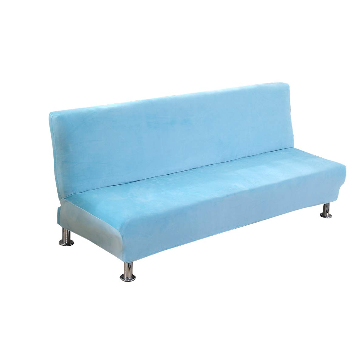 Housse de canapé velours bleu ciel pour un salon lumineux et cosy