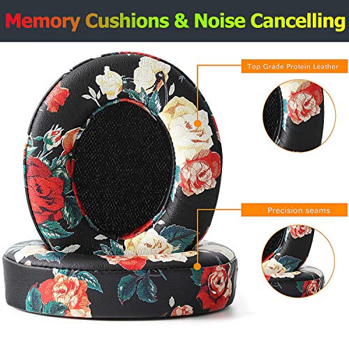 Almohadillas para auriculares Beats Studio 3, repuestos BUTIAO de cuero proteínico y espuma viscoelástica para Beats Studio 2 y Studio 3 (floral negro) miniatura 3