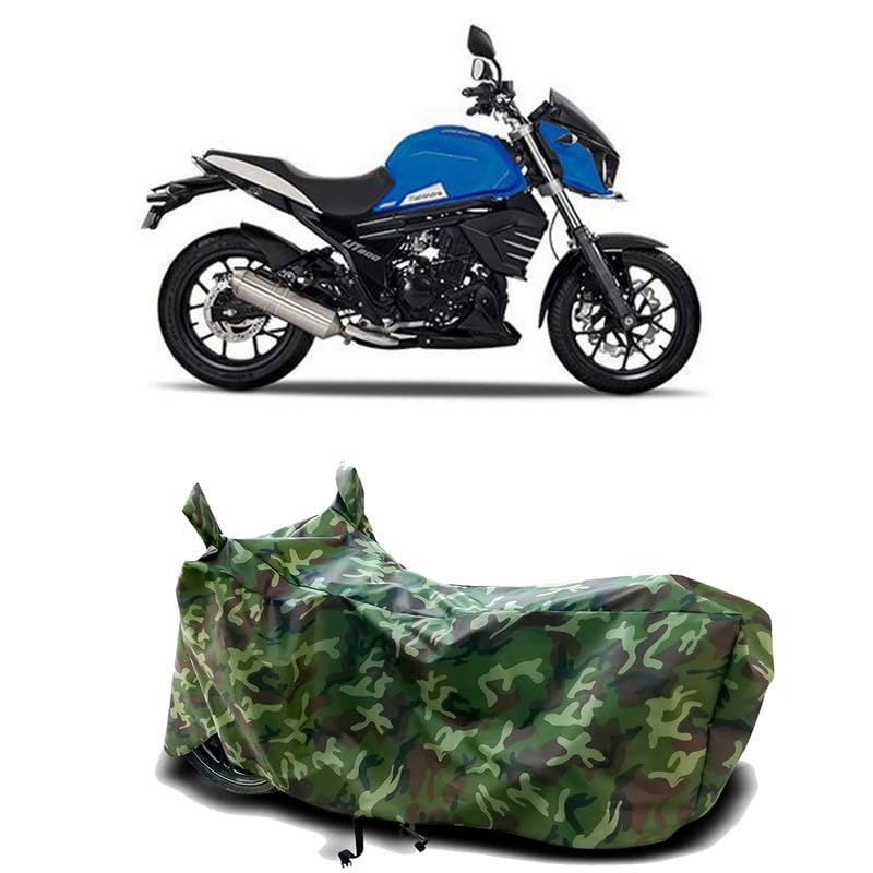 Image of DUFFEL-100% Heat Protection Two Wheeler Bike /Scooty Body Cover for Mahindra MOJO UT 300 BS6 Water Resistance /UV-Rays /Birds Dropping /Scratchproof /Dust Proof /Waterproof[Green Jungle Print]