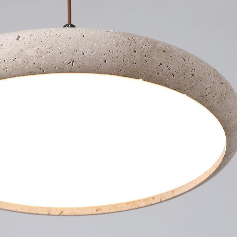 Wabi Sabi Lampa wisząca z kamienia naturalnego Okrągła dioda LED Żółta jaskinia Lampa wisząca z kamienia Nordic Żyrandol z drewna Wyspa kuchenna, 28 W Japoński styl Żółty trawertyn Lampy wiszą