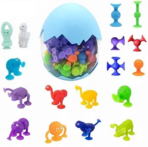38-Piece Suction Bath Toys – Silicone Mold-Free Sensory Toys with Storage Box & Eggshell, for Kids Ages 3-6