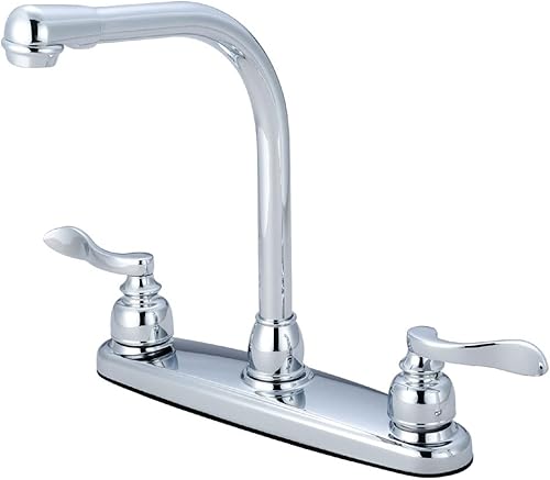 Kingston Brass KB8751NFLLS NuWave Grifo de cocina francés de arco alto de 8 pulgadas con mango doble sin pulverizador, cromo pulido