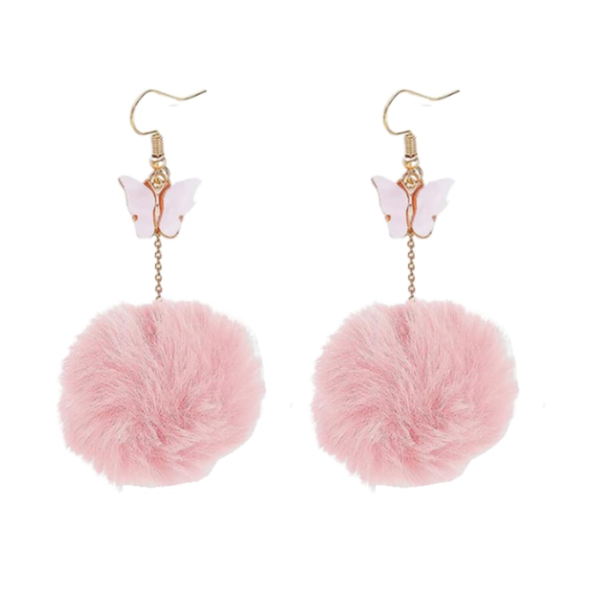 Pom Pom Dangle Earrings Statement Fluffy Fur Ball Drop Earrings for Women Girls Winter Jewelry