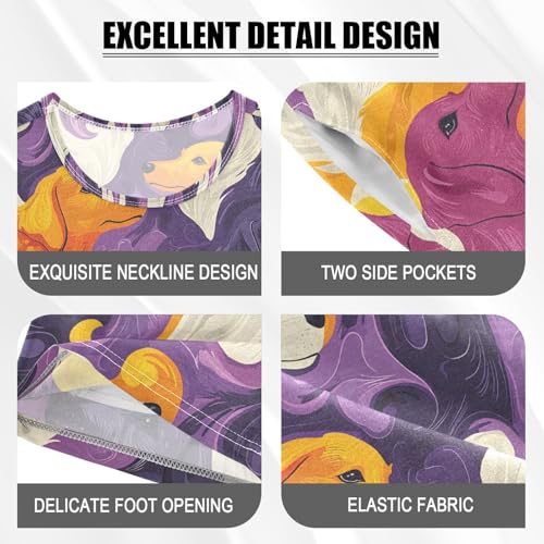 ALAZA Colored Puppy Dog Cartoon Pajamas Set Short Sleeve Cotton Sleepwear Summer Pjs 2 Piece 5-14Y4