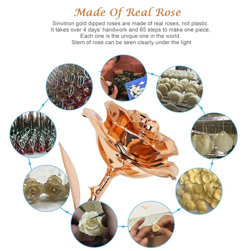 Image of Sinvitron Gold Dipped Rose Real 24K Gold Rose, Hand Dipped One of a Kind Golden Roses, Romantic Gifts for Women on Valentines Day, Anniversary Mother's Day (Rose Gold)