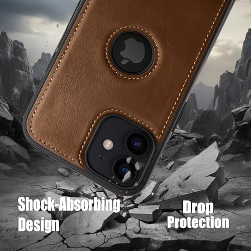 Image of Leather Case for Apple iPhone 12 Mini Premium Protective Stylish Slim Cover with Shockproof Raised Edges Brown