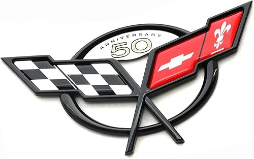 Miniatura 5 de Juego de 2 emblemas para tapa de nariz y maletero para Corvette 2003 50 aniversario nuevas reproducciones de repuesto para Corvette negro y rojo