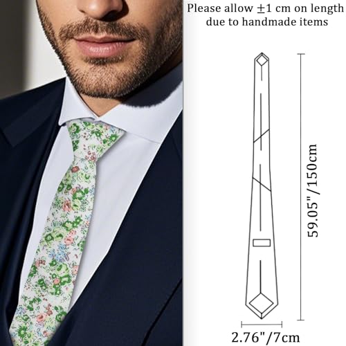 Image of Cotton Floral Ties for Men 2.76 inch Men's Skinny Tie Linen Flower Printed Neck Tie for Wedding Dating Party