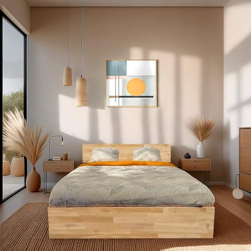 WEBER INDUSTRIES Lit Coffre 180x200cm Milo avec tête de lit + sommier/Chêne Massif huilé