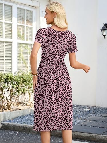 Image of Heymoments Women's Casual Short Sleeve Midi Dress Crewneck A Line Tiered Flowy Loose Travel Long Dresses with Pockets
