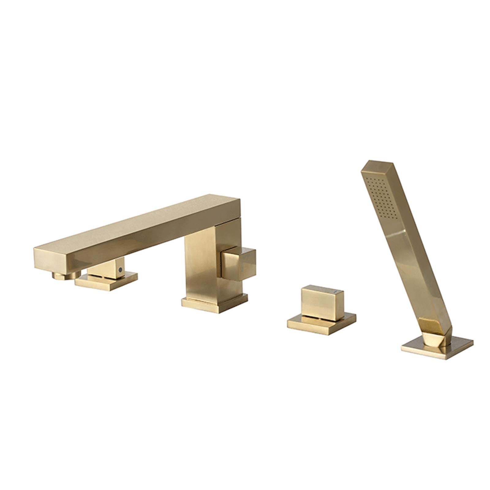 CWCQGH Swivel Bathtub Faucet Widespread Tub Faucet Set Deck Mount Brushed Gold Tub Filler Faucet 4 Holes Tub Tap with Brass Handheld Shower Head