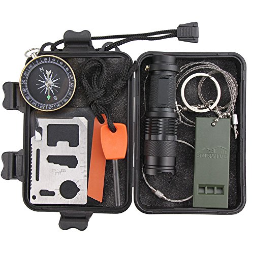 Emergency Survival Kit, Monoki 9-In-1 Compact Outdoor Survival Gear Kits Portable EDC Emergency Survival Tools Set with Gift Box for Camping Hiking Hunting Climbing Travelling or Wilderness Adventures - Thumbnail 3