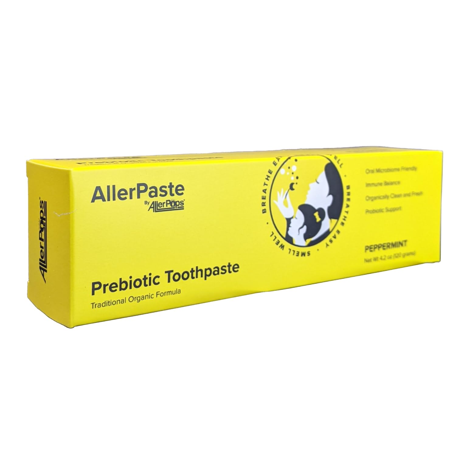 AllerPaste Prebiotic Toothpaste – support for oral probiotics, immunity and lasting sinus health; traditional veggie oil-based formula to combine oil-pulling and brushing together (Peppermint, 4.2 oz)