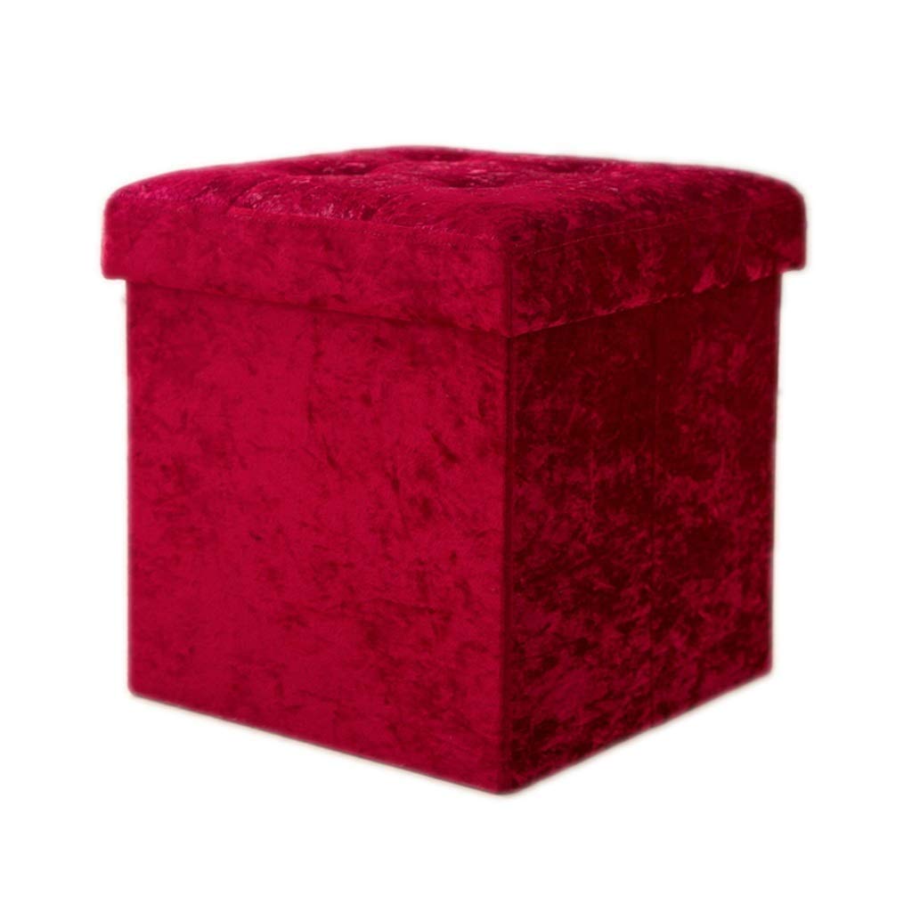 Pouf chaises box repose-pieds cube pliable coffre velours rouge