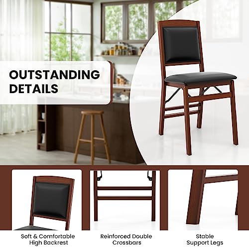 Image of Giantex Folding Dining Chairs Set of 2, Foldable Wood Kitchen Chairs with Padded Seat, Solid Wood Frame, Max Load 400 Lbs, No Assembly Easy to Store Wooden Dining Chairs for Apartment, Small Space