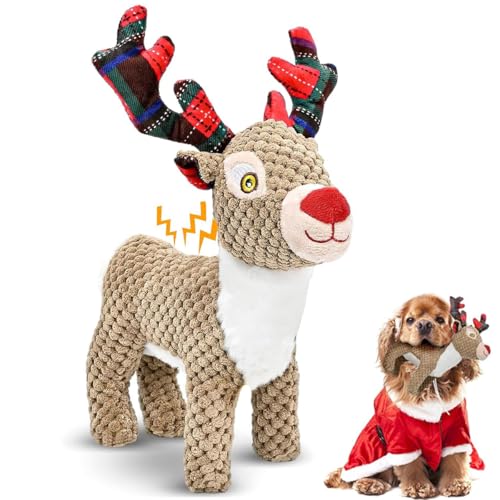 CHAWONER Weihnachtselch Plüsch Haustier Spielzeug - Interaktives Quietschspielzeug für Langeweile Xmas Dog & Puppy Tething Chew Toy, Perfekt für Kleine, Mittlere oder Große Hunde, Geburtstagsgeschenk