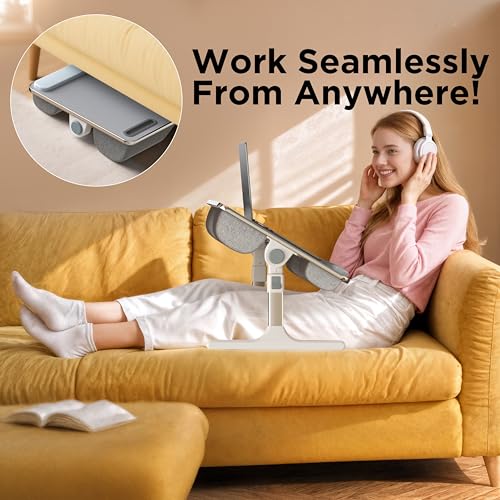 Image of 2-in-1 Bed & Lap Desk with Soft Cushion, Adjustable Height & Angle | Wrist Rest, Leather, iPad Holder & Stopper - Foldable Laptop Stand for Bed & Couch, Portable Bed Table Tray for Adults & Kids