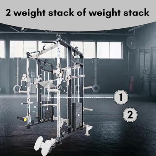 Image of Gym24 Functional Trainer with Smith Machine Home Gym Setup G24FTS501 | Dual 80 kg PVC Weight Stack | Multi Gym with Leg Press Pull Up Dip Bars T Bar Row | Grey Black