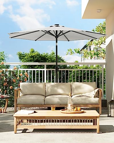 Songmics 9 Ft Solar Patio Umbrella, 32 Led Lights, Lighted Table Outdoor Umbrella, Upf 50+, 30° Dual-Tilt System, For Garden Balcony Patio Backyard Market, Without Base, Beige Ugpu11Be #TOP2