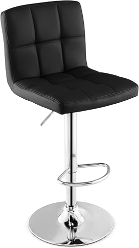 Giantex Juego de 1 taburetes de bar, modernos taburetes de bar de piel sintética con respaldo, reposapiés, base de metal, taburetes giratorios de