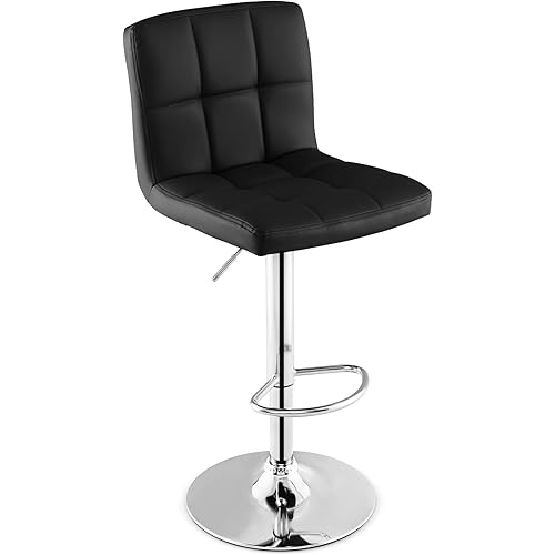 Giantex Bar Stools Set of 1, Modern PU Leather Height Adjustable Barstools with Back, Footrest, Metal Base, Armless Counter Height Swivel Stools for Kitchen Island, Home Bar, Cafe, Pub, Black