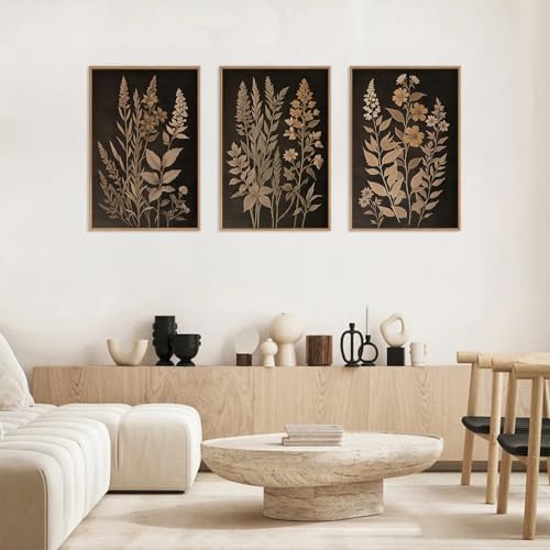 HLNIUC Vintage Botanical Fern Framed Canvas Wall Art Set,Black and Tan Plant Leaf Wall Decor,Netural Minimalist Herb Floral Art Print,Modern Farmhouse Wall Painting for Living Room,Bedroom - 16”x24”x3 by HLNIUC - Used condition - Image 3